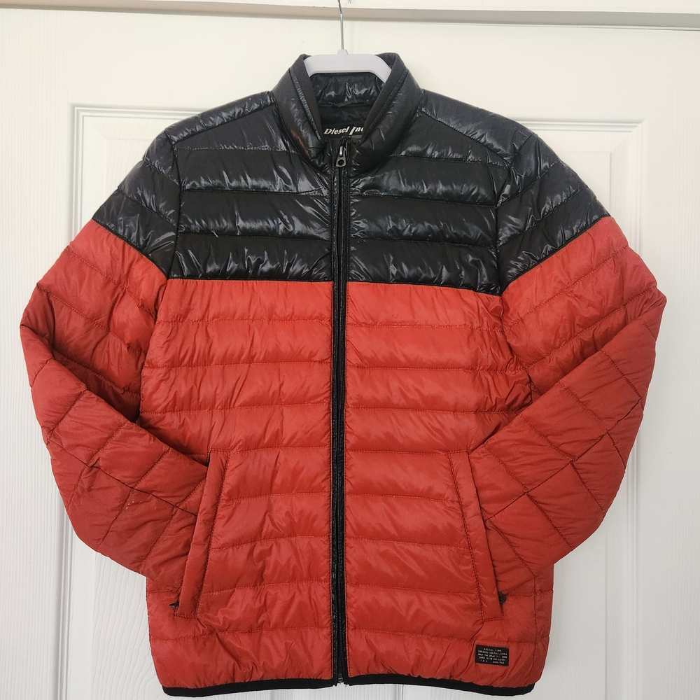 Diesel Burnt Orange and Black Down Puffer Jacket Size Small